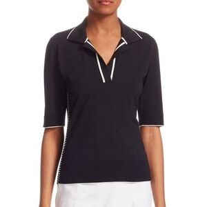 Piazza Sempione Stretch Wool Polo in Black & White Size 44 IT 8 US